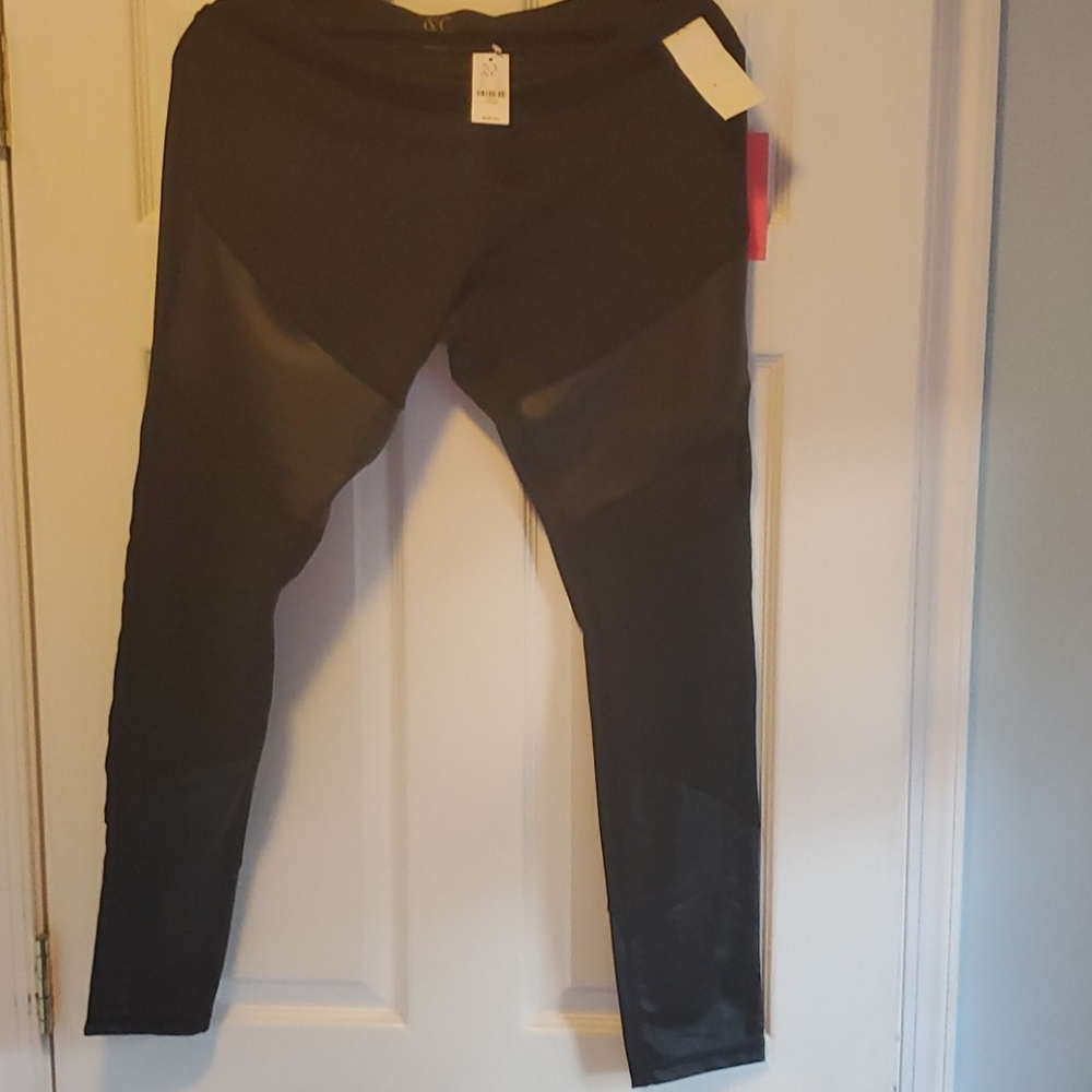 BNWT NY&CO BLACK LEGGINGS W/ FAUX LEATHER SIZE L